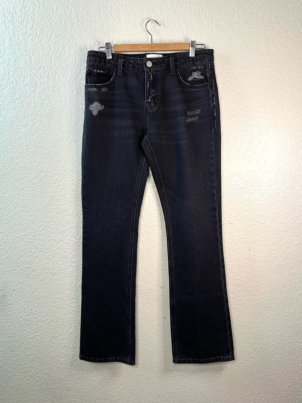 FRAME The Low Boot Black Distressed Bootcut Jeans Cotton Premium Denim Size 26